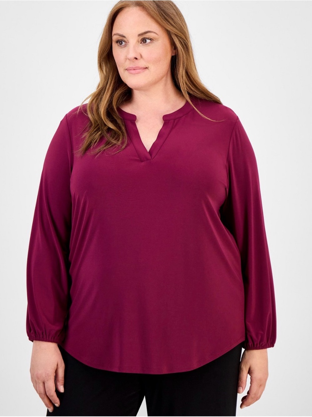 AK Anne Klein Plus Size Puff-Sleeve Top